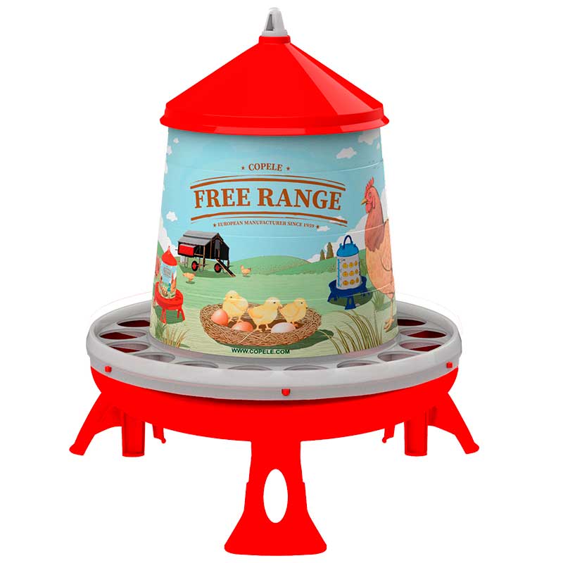 Comedero de plástico con patas modelo Free-Range - 4 kg. /7 l.  rojo