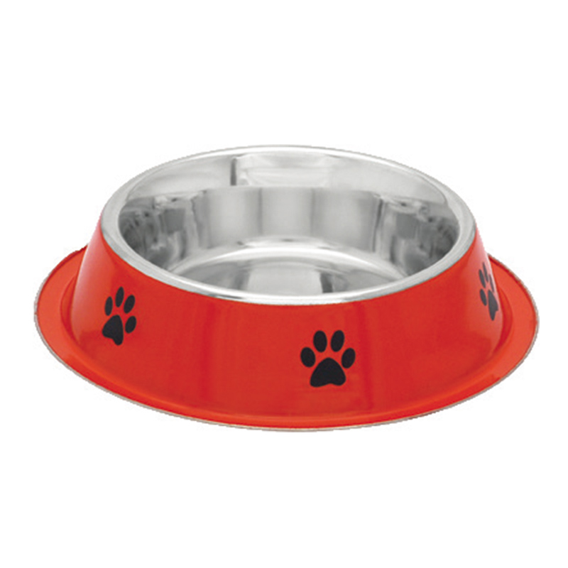 Comedero de acero inoxidable Modelo Rojo Huellas - Talla M