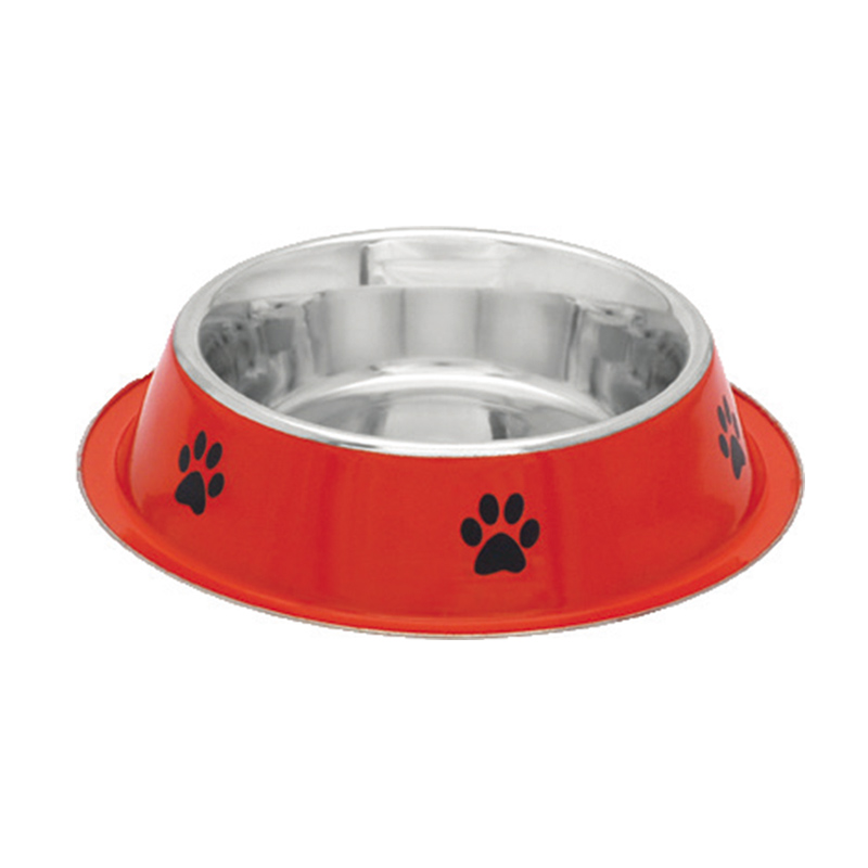 Comedero de acero inoxidable Modelo Rojo Huellas - Talla S