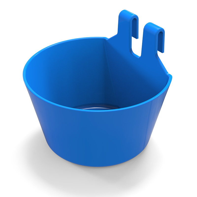 Comedero de plástico con ganchos - azul
